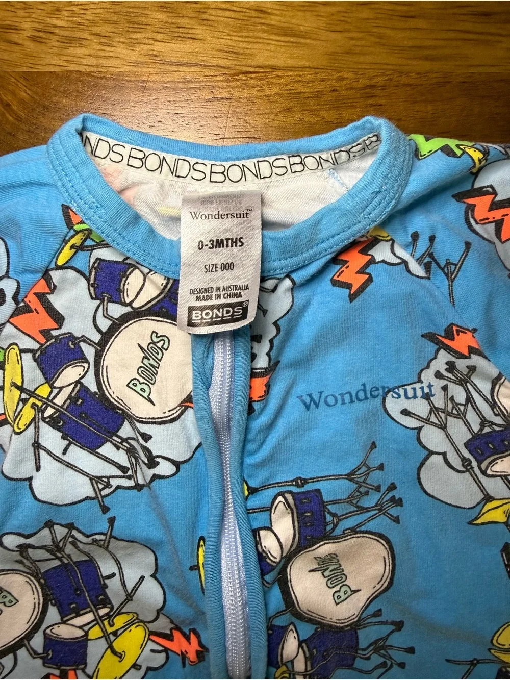Bonds Wondersuit in Blue Drum Print Convertible Two Way Zip Romper